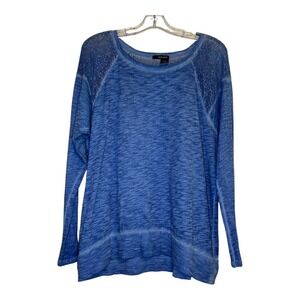 DKNY Jeans Blue Knit Top Crochet Detail‎ Long Sleeve Casual Comfy Medium